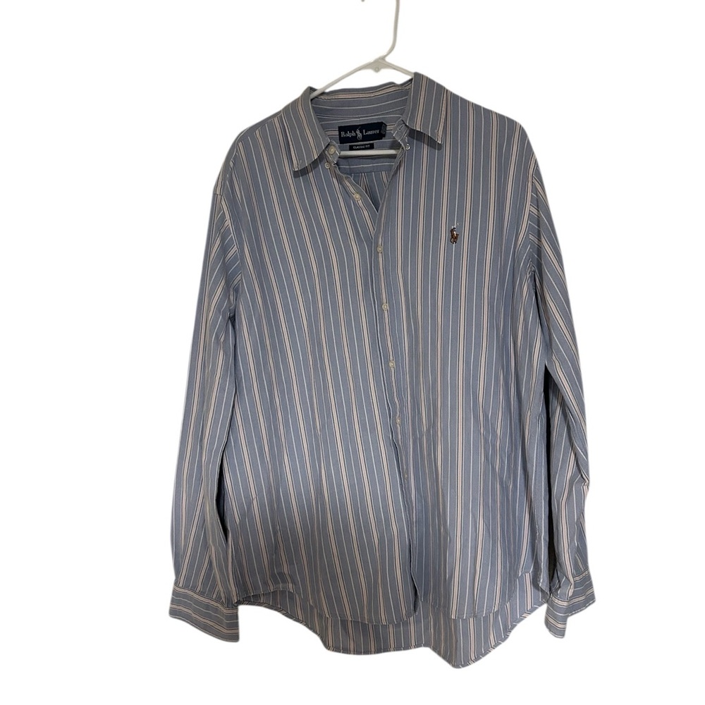 Ralph Lauren Men's Blue and White Striped Button Down Shirt
